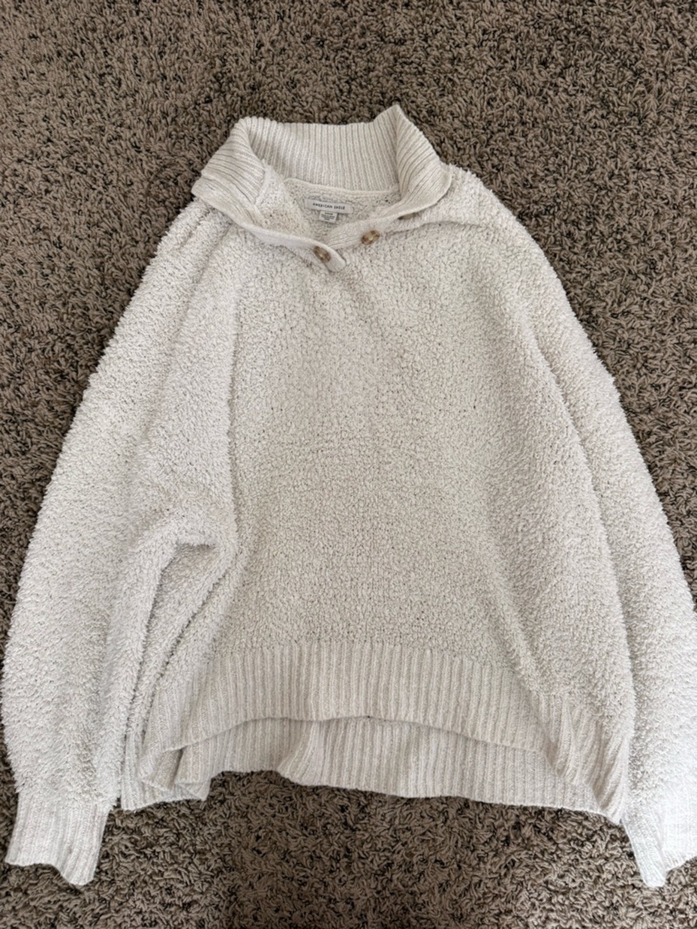 American Eagle Outfitters Cream Button Funnel Neck Sweater